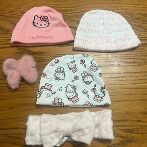 Lot of infant hats including headband and bow